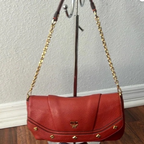 MCM Red-Orange Leather Flap Shoulder bag - Picture 3 of 15